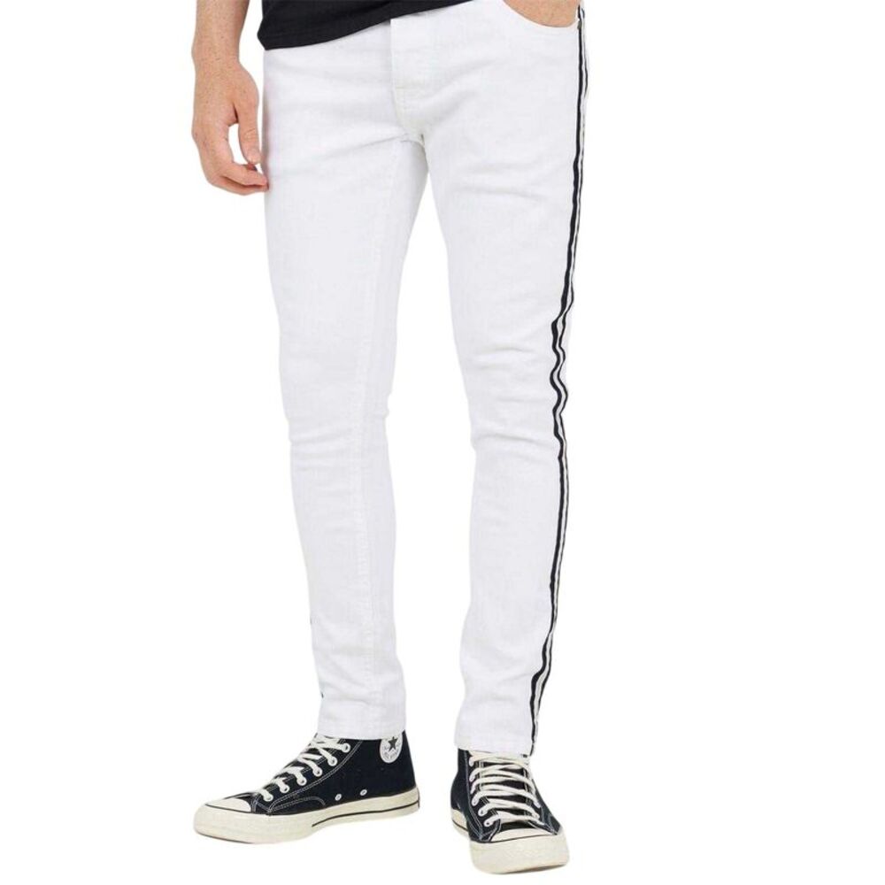 Brave Soul Mens Contrast Striped Taped Jeans / White